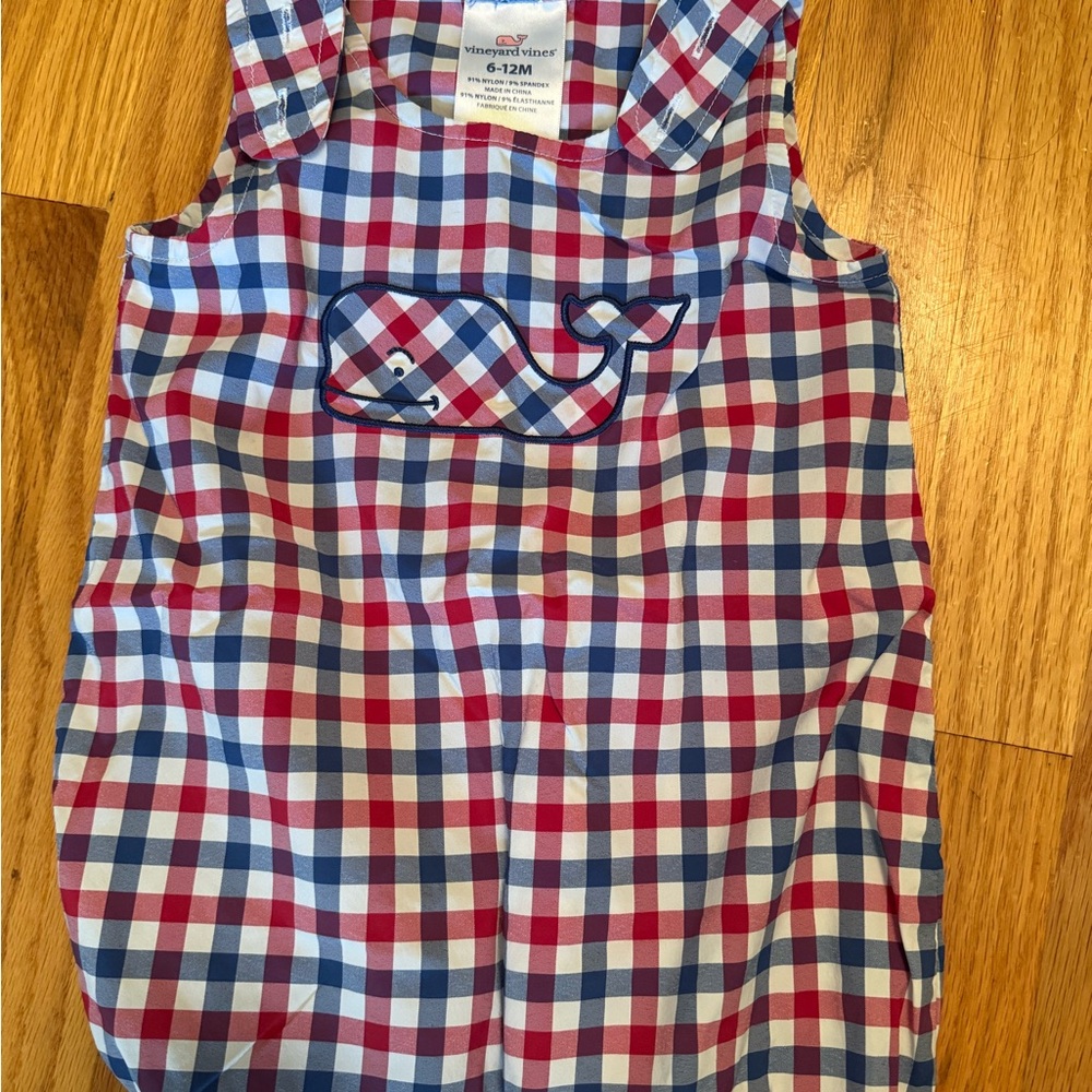 Vineyard Vines Red and Blue Checkered Baby Romper